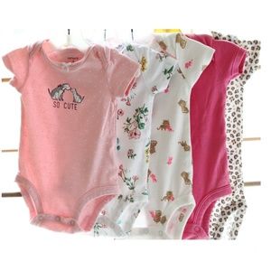 Baby Shirt Bundle Bodysuits Girls Pink Cotton Leopard Onsies Carter's 0-3 Months